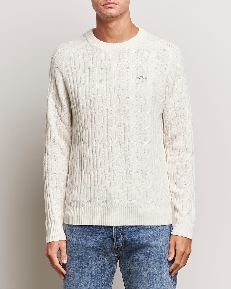 Herre | Gensere | GANT | Lambswool Cable Crew Neck Pullover Cream