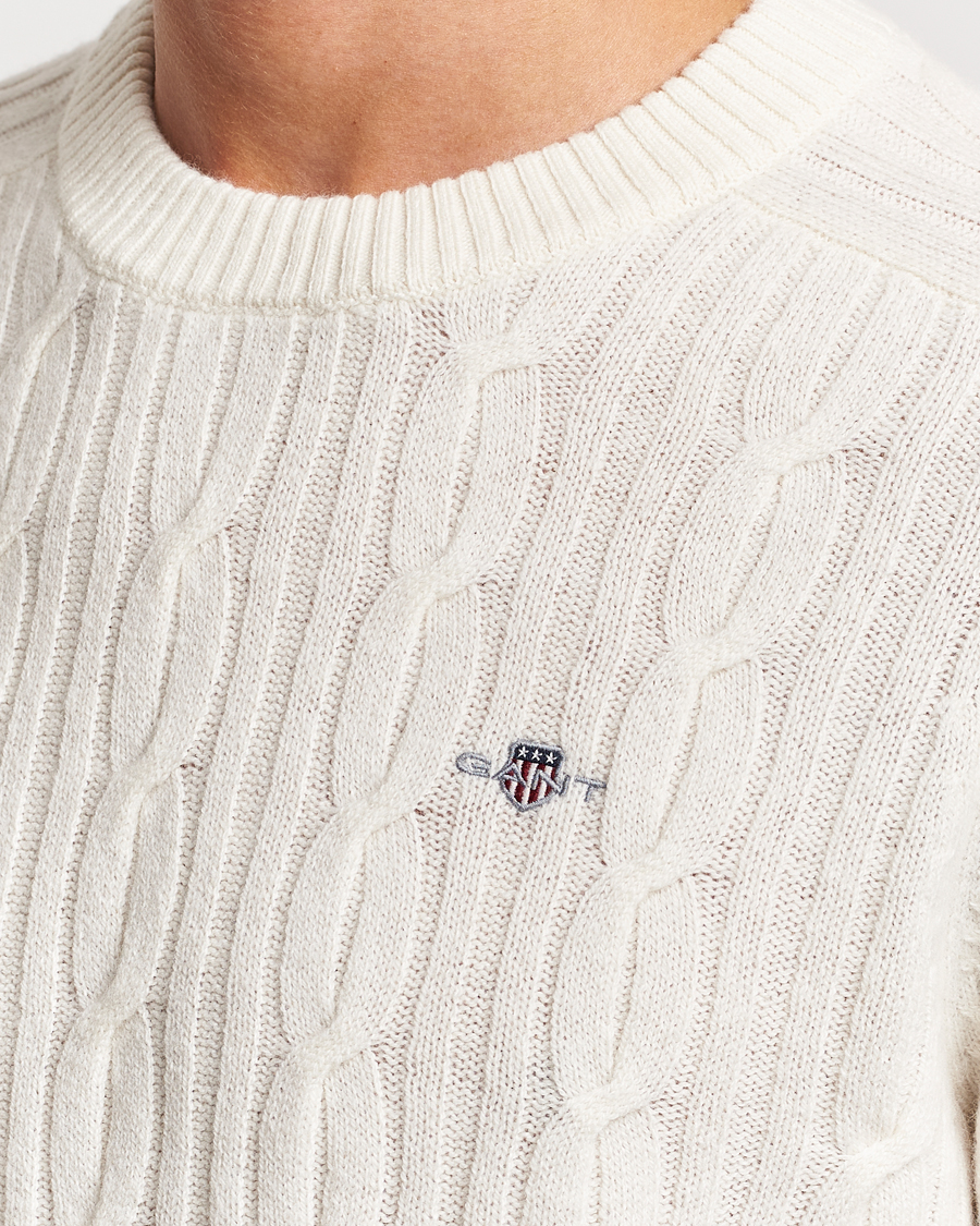 Herre | Gensere | GANT | Lambswool Cable Crew Neck Pullover Cream