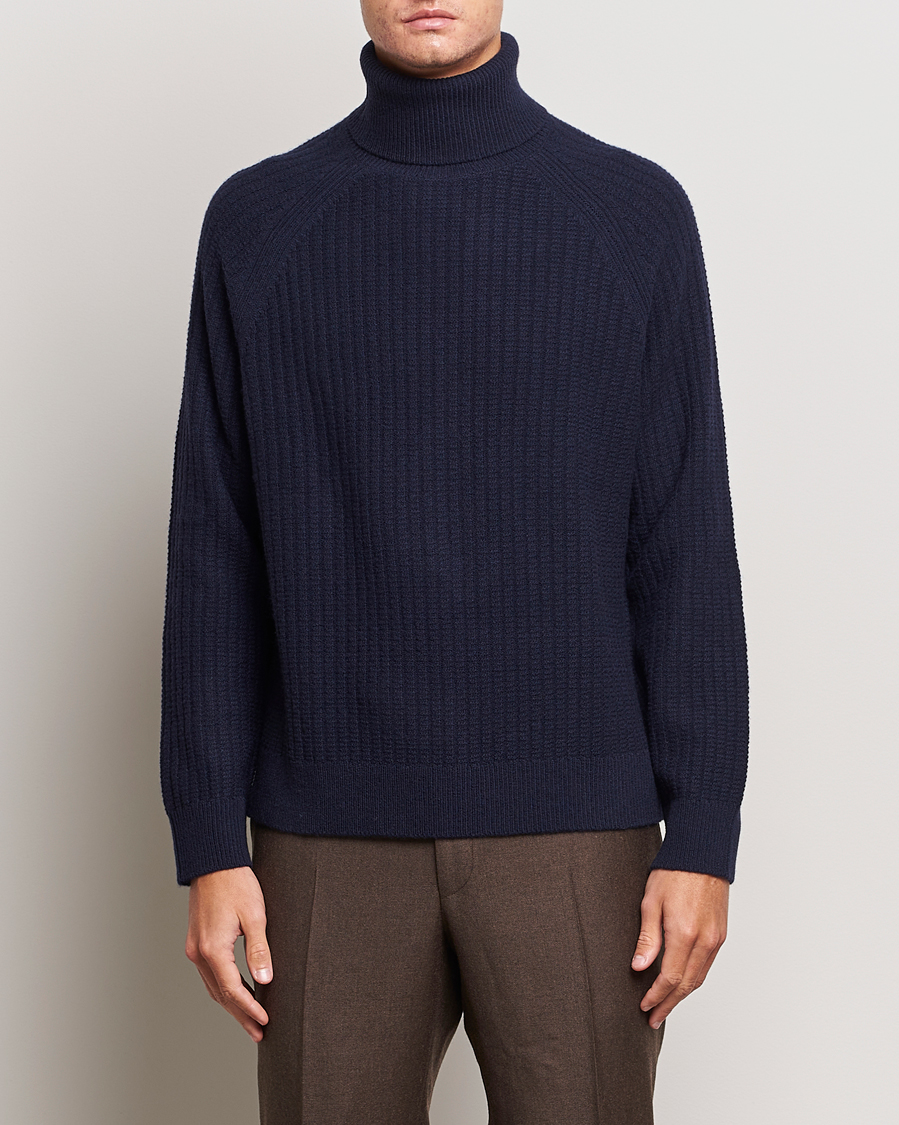 Herre | Gensere | GANT | Lambswool Textured Rollneck Evening Blue