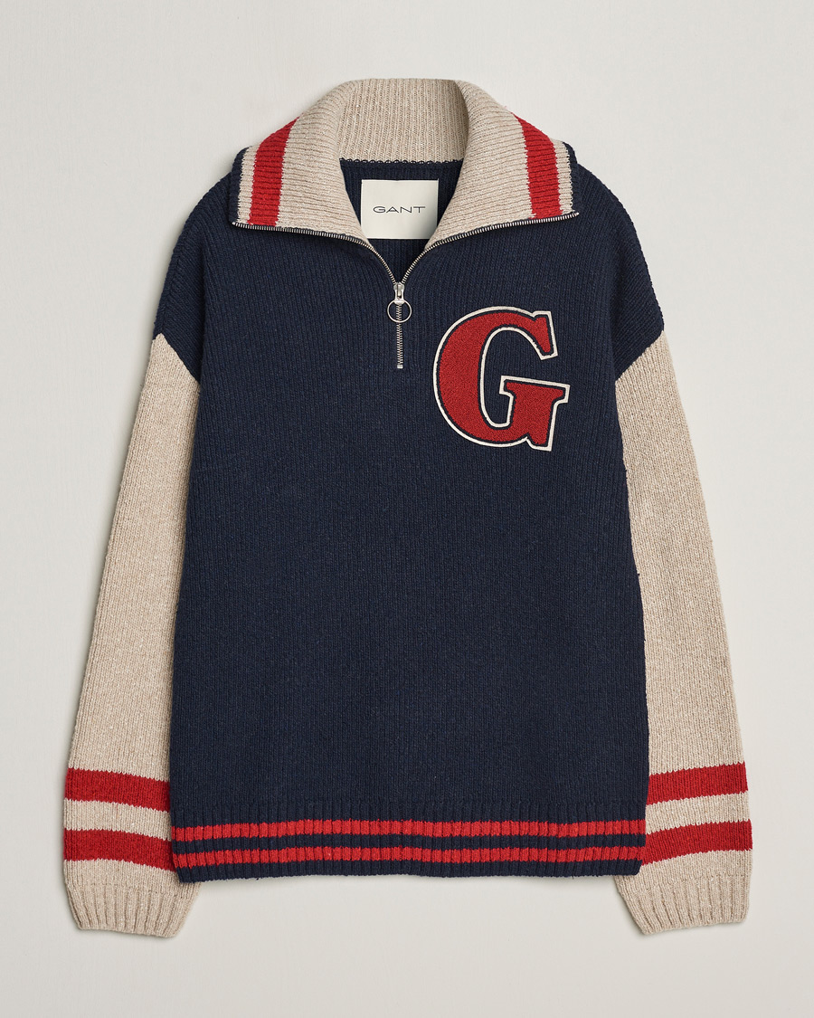 Herre | Gensere | GANT | Wool Neps Letter Half Zip Evening Blue