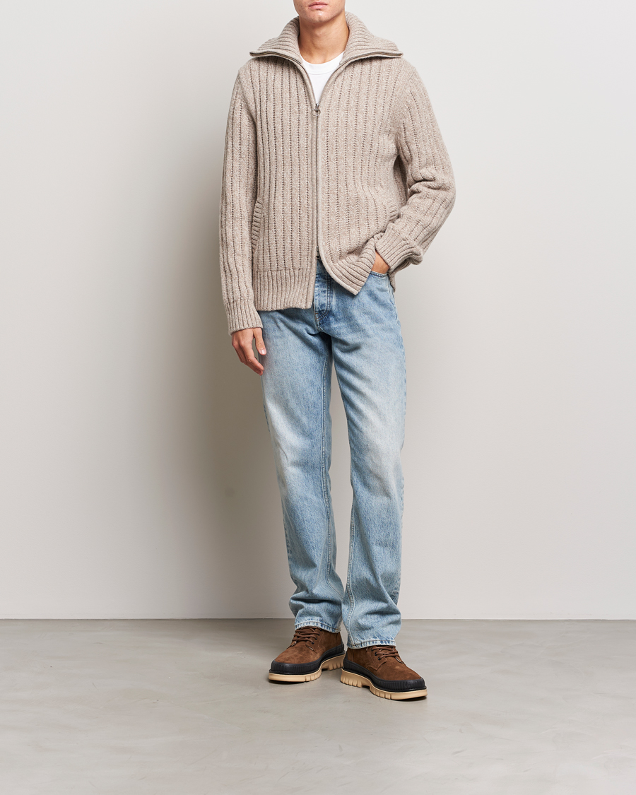 Herre | Gensere | GANT | Heavy Structured Knitted Full Zip Light Beige Melange
