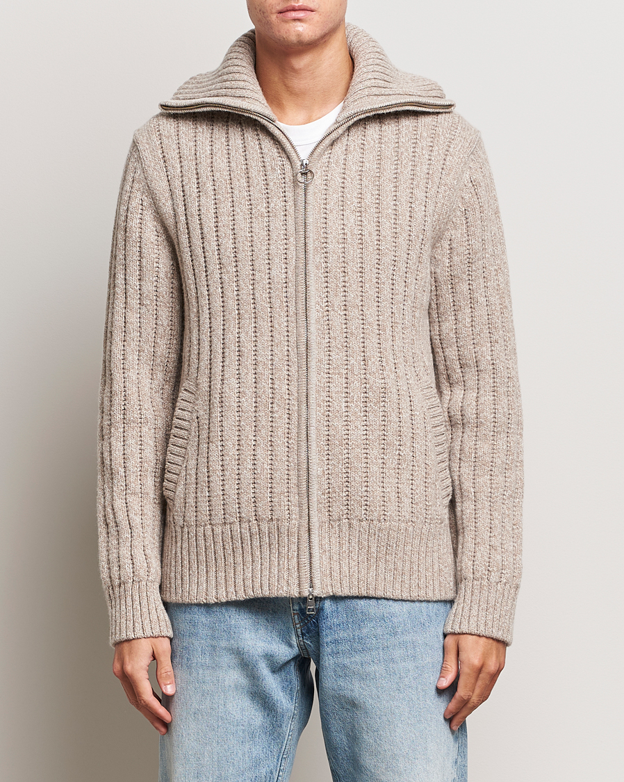Herre | Gensere | GANT | Heavy Structured Knitted Full Zip Light Beige Melange
