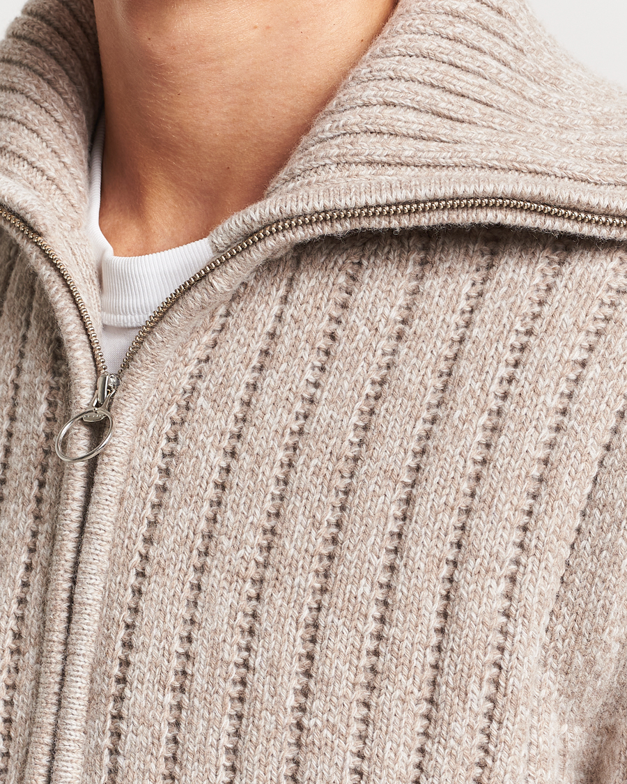 Herre | Gensere | GANT | Heavy Structured Knitted Full Zip Light Beige Melange