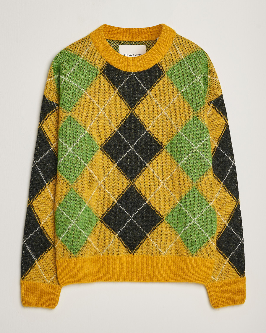 Herre | Gensere | GANT | Furry Argyle Crew Neck Sunflower Yellow