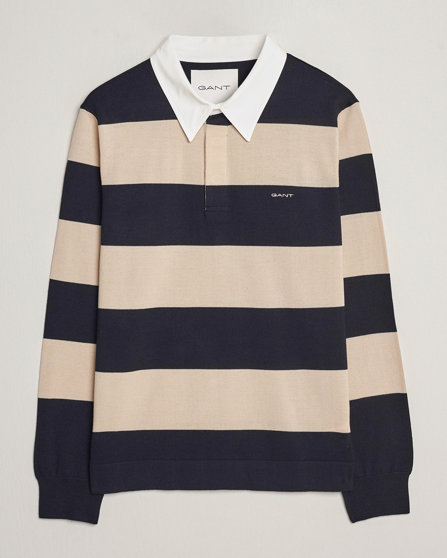 Herre | Gensere | GANT | Barstriped Knitted Rugger Beige/Navy