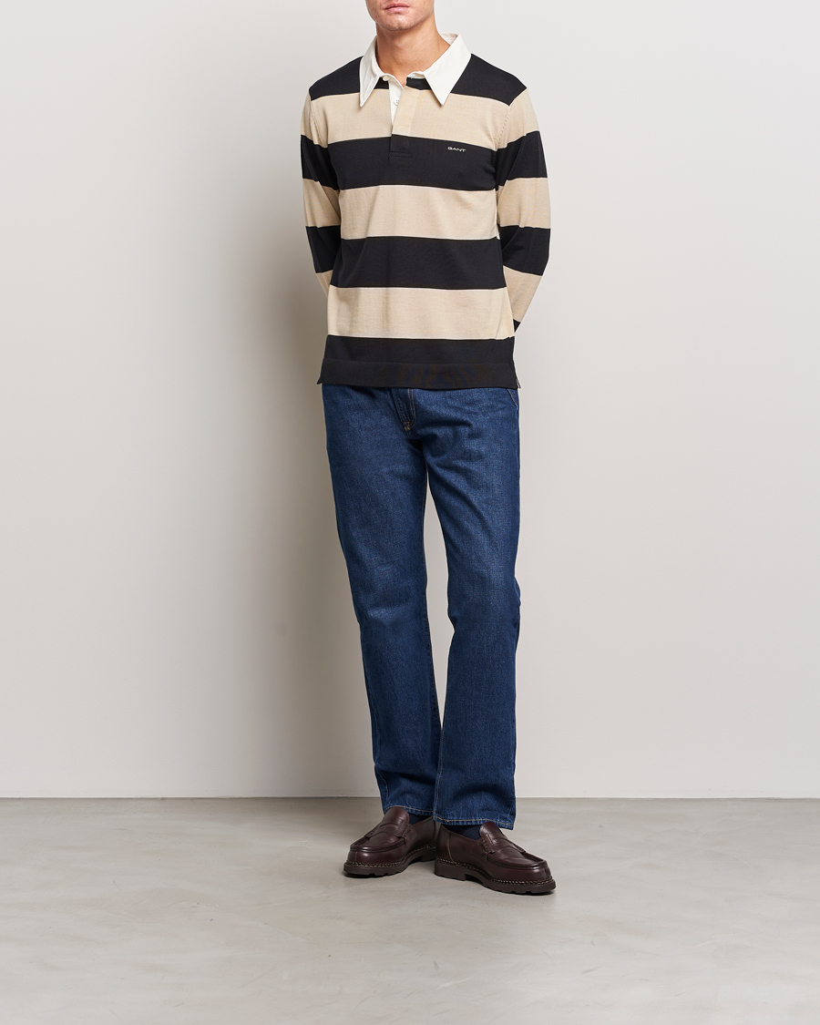 Herre | Gensere | GANT | Barstriped Knitted Rugger Beige/Navy