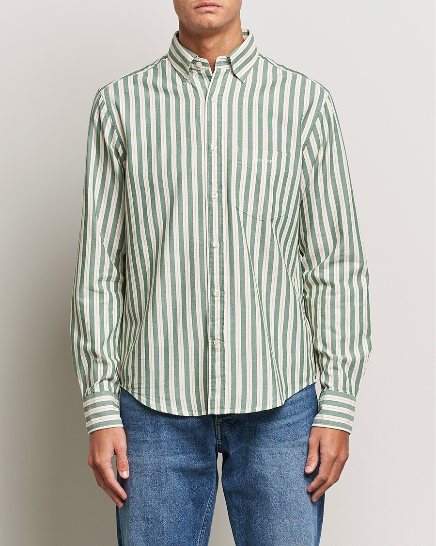 Herre | Skjorter | GANT | Regular Fit Archive Oxford Striped Shirt Forest Green