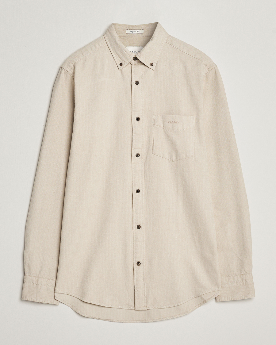 Herre |  | GANT | Regular Fit Herringbone Flannel Shirt Cold Beige