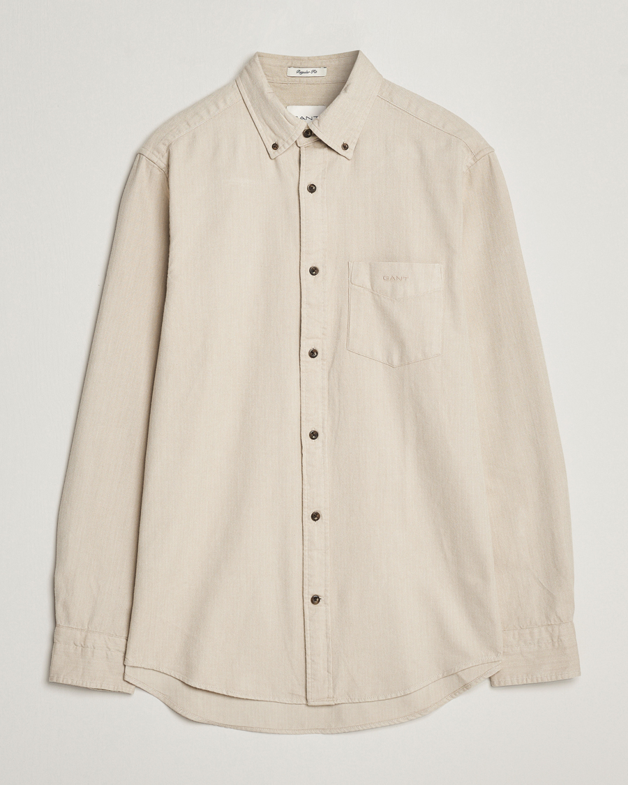 Herre | Skjorter | GANT | Regular Fit Herringbone Flannel Shirt Cold Beige
