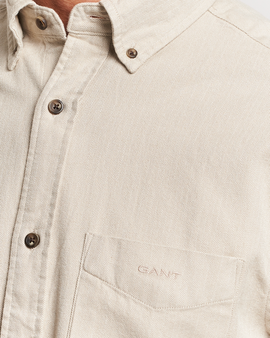 Herre | Skjorter | GANT | Regular Fit Herringbone Flannel Shirt Cold Beige