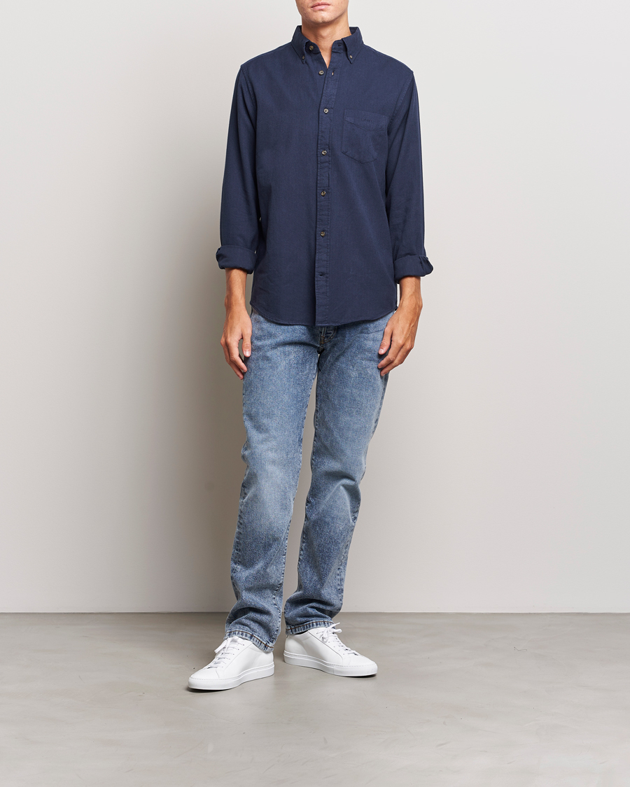 Herre | Skjorter | GANT | Regular Fit Herringbone Flannel Shirt Marine