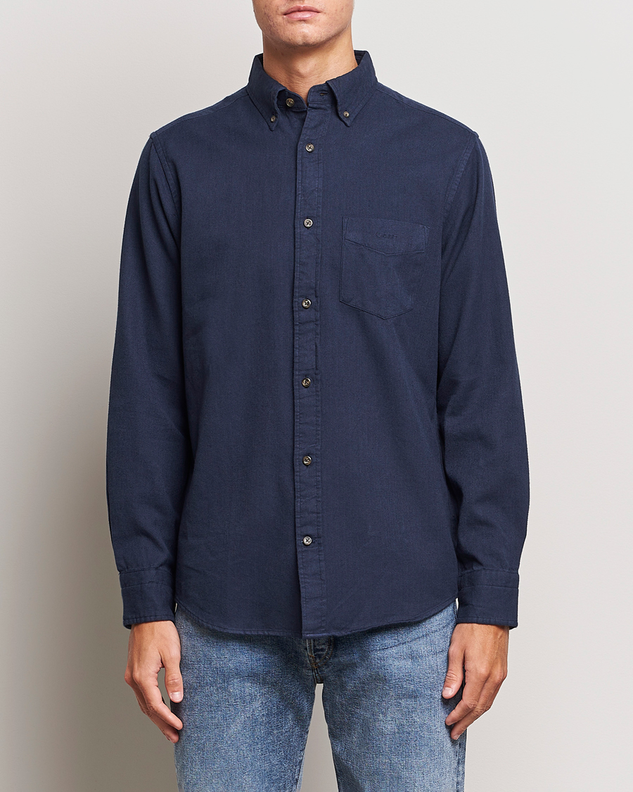Herre | Flanellskjorter | GANT | Regular Fit Herringbone Flannel Shirt Marine