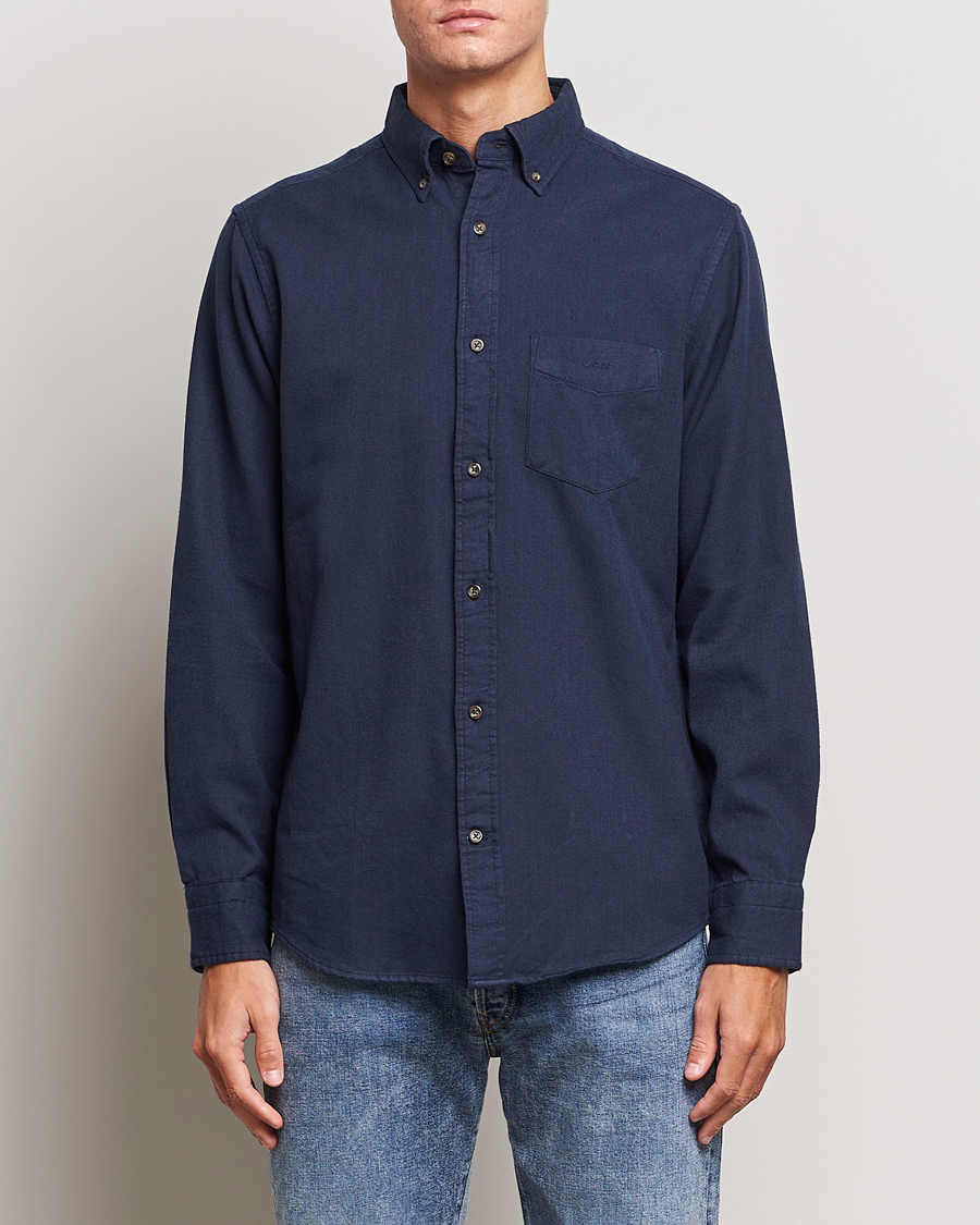 Herre | Skjorter | GANT | Regular Fit Herringbone Flannel Shirt Marine