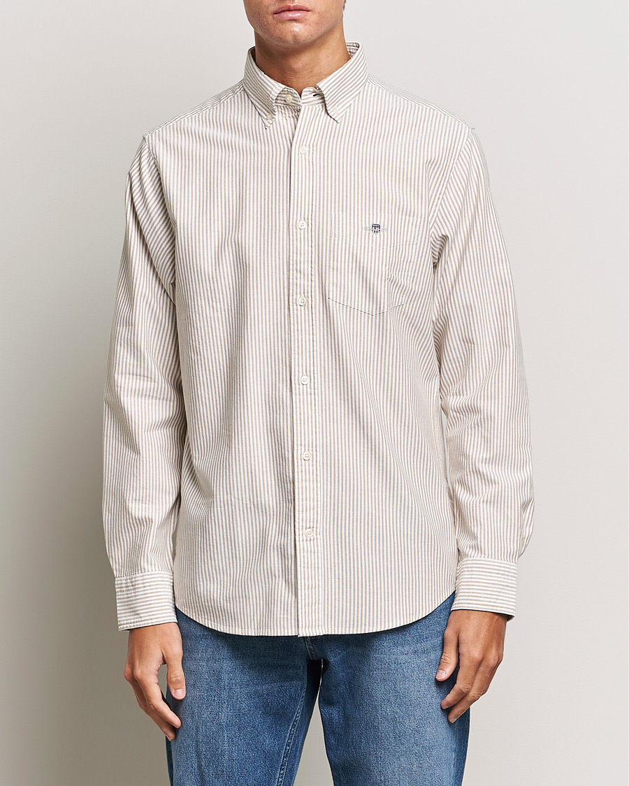 Herre |  | GANT | Regular Fit Striped Oxford Shirt Woody Brown