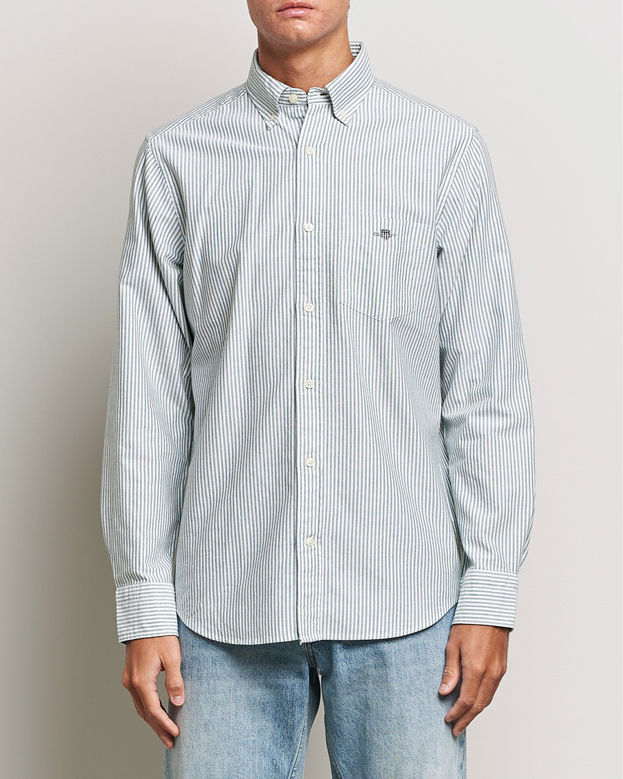 Herre | 40% salg | GANT | Regular Fit Striped Oxford Shirt Forest Green