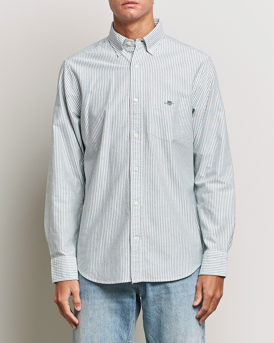 Herre | Oxfordskjorter | GANT | Regular Fit Striped Oxford Shirt Forest Green