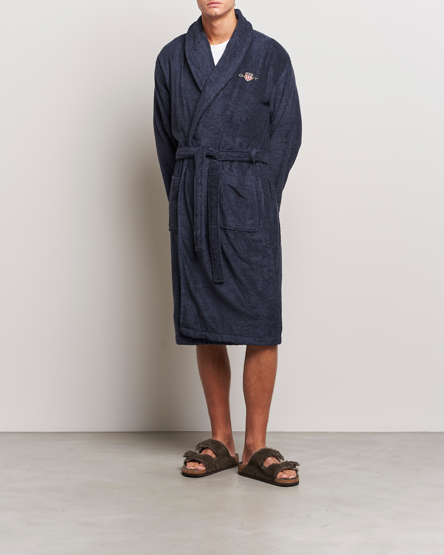 Herre | Pyjamaser og badekåper | GANT | Archive Shield Terry Robe Evening Blue