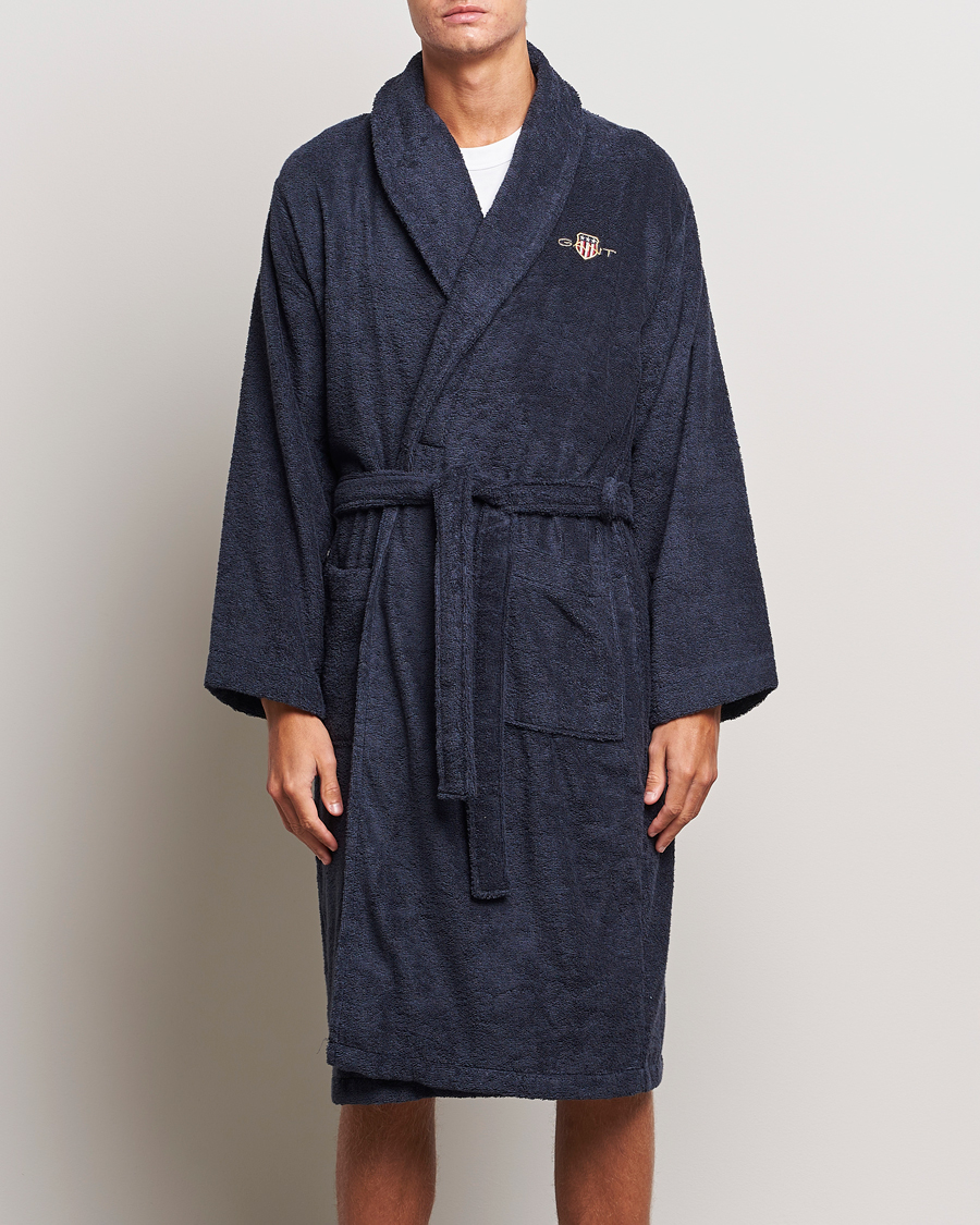 Herre | Pyjamaser og badekåper | GANT | Archive Shield Terry Robe Evening Blue