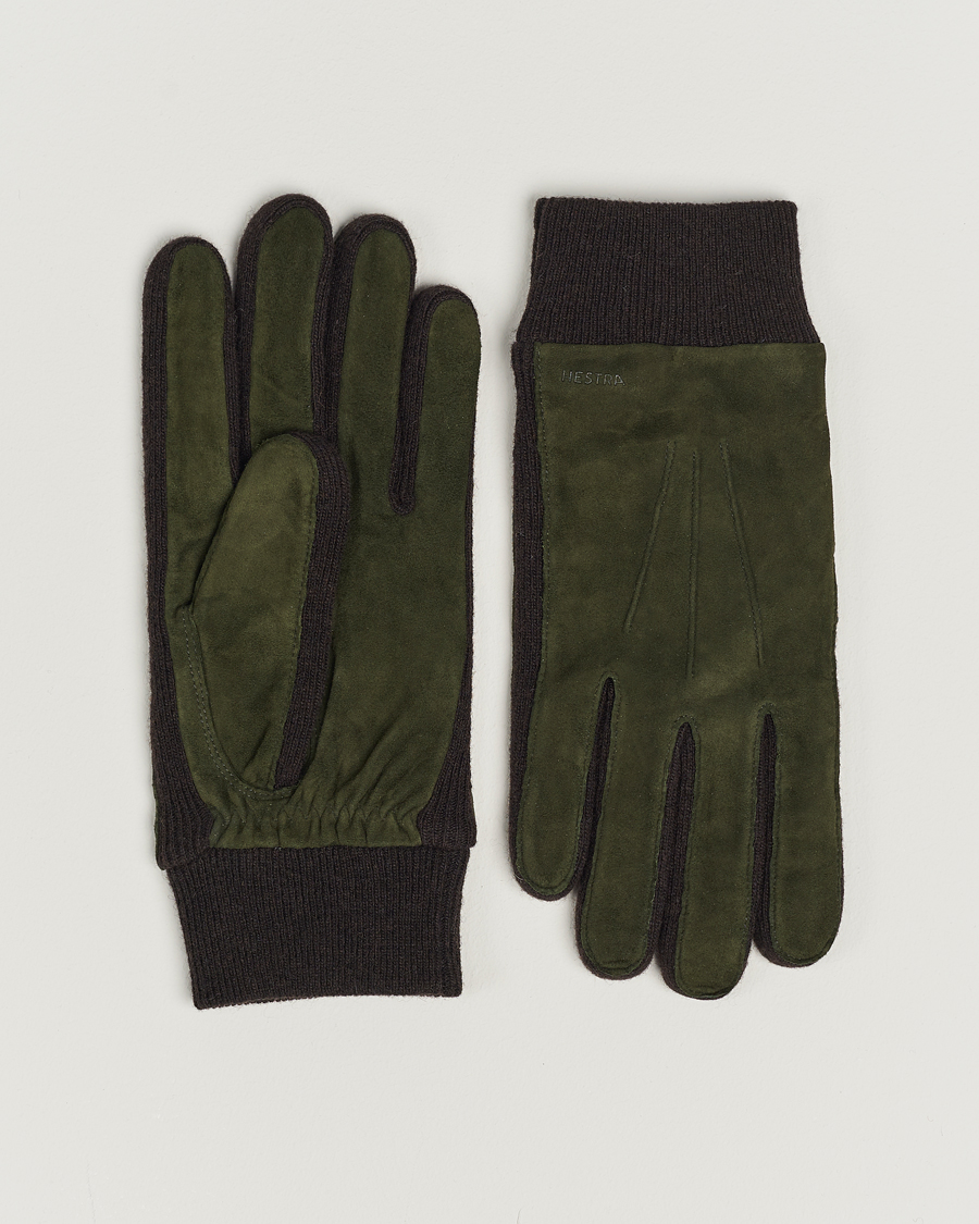 Herre |  | Hestra | Geoffery Suede Wool Tricot Glove Dark Olive