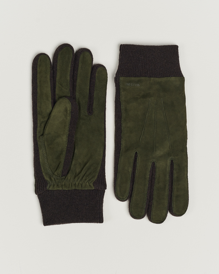 Herre | Hestra Geoffery Suede Wool Tricot Glove Dark Olive | Hestra | Geoffery Suede Wool Tricot Glove Dark Olive