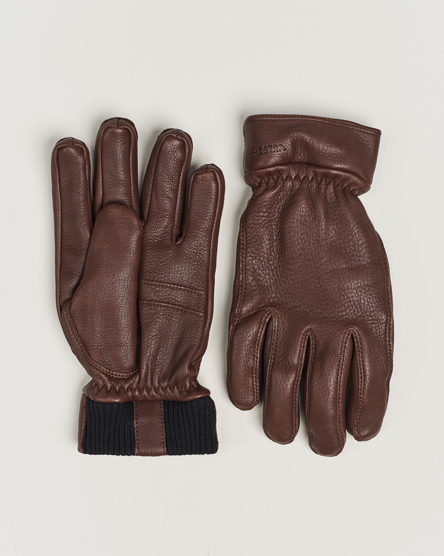 Herre | Hestra Kjetil Deerskin Rib Knitted Cuff Glove Chocolate | Hestra | Kjetil Deerskin Rib Knitted Cuff Glove Chocolate
