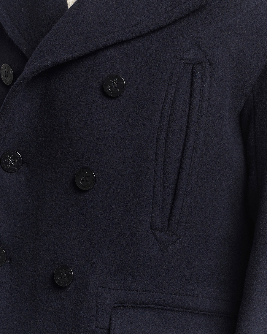 Herre | Jakker | Gloverall | Churchill Long Reefer Peacoat Navy Royal