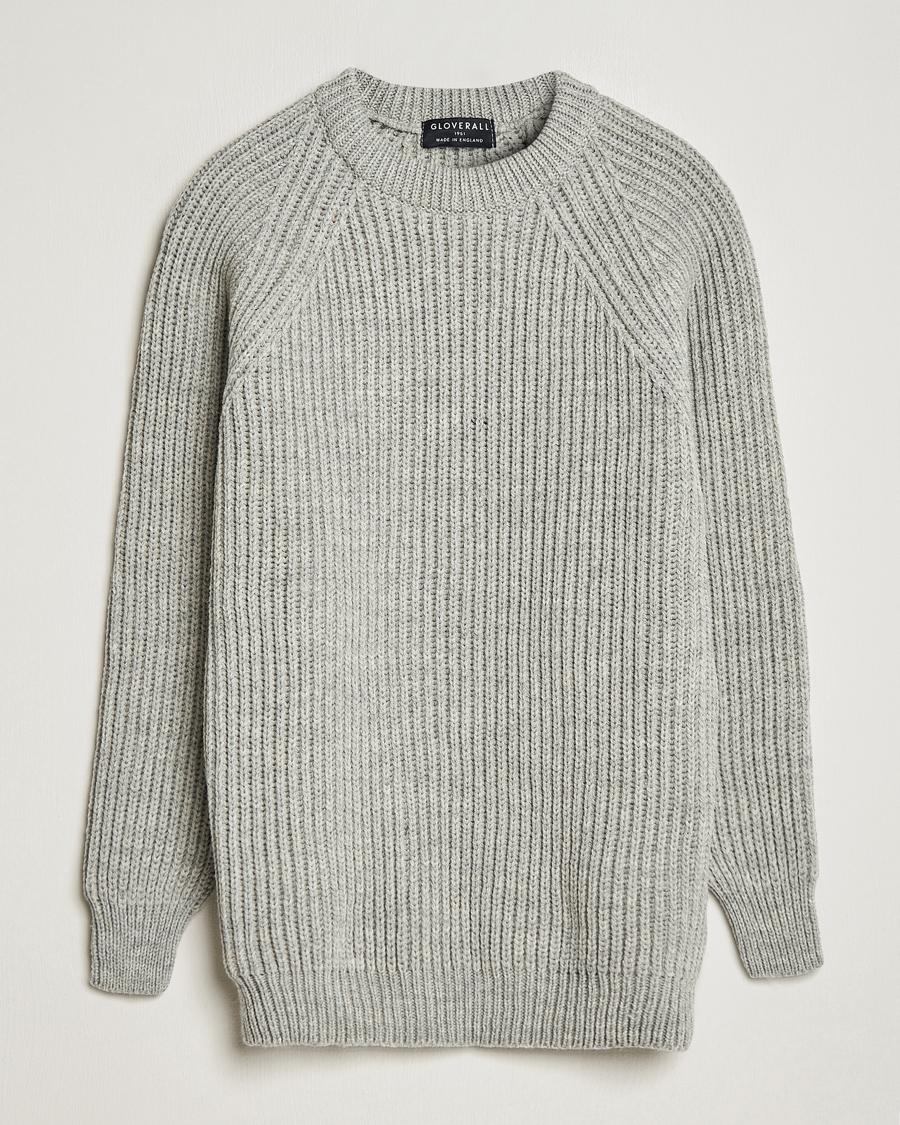 Herre | Gensere | Gloverall | Fisherman Rib Chunky Wool Crew Light Grey