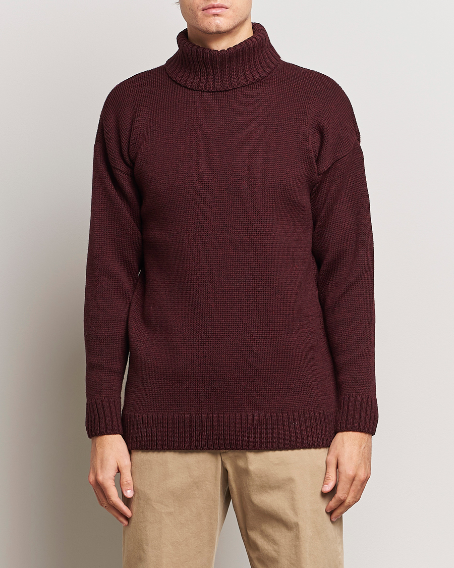 Herre | Gensere | Gloverall | Submariner Chunky Wool Roll Neck Burgundy