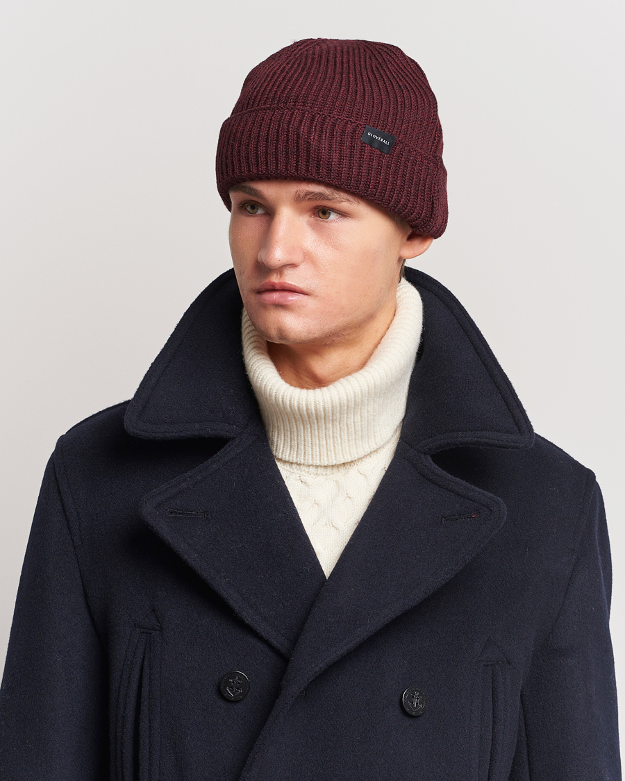 Herre | Gloverall Fisherman Lambswool Beanie Burgundy | Gloverall | Fisherman Lambswool Beanie Burgundy