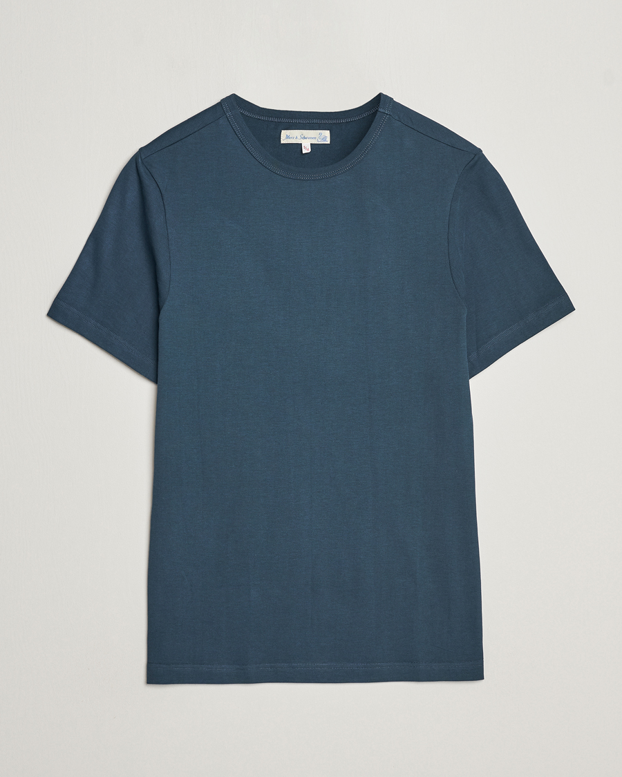 Herre | T-Shirts | Merz b. Schwanen | 1950s Classic Loopwheeled T-Shirt Mineral Blue