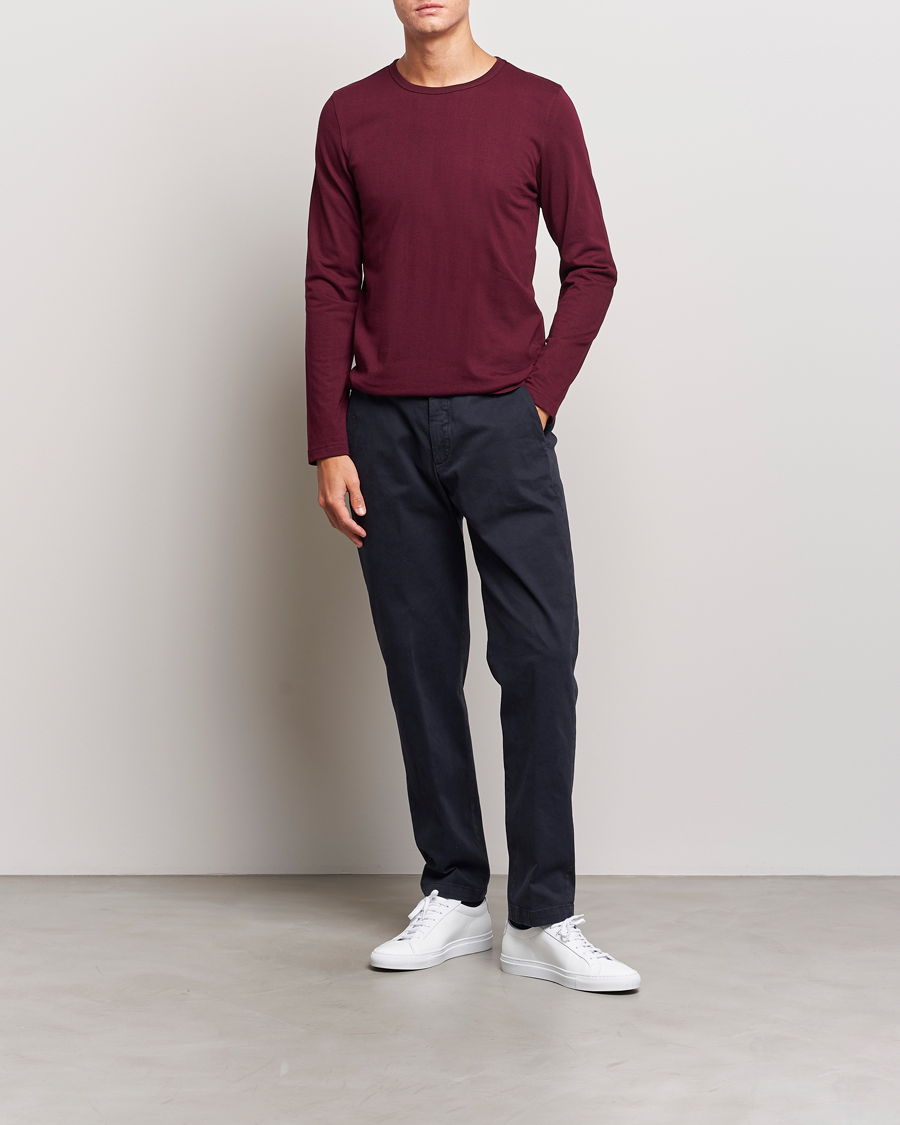 Herre | T-Shirts | Merz b. Schwanen | 1950s Classic Loopwheeled Longsleeve T-Shirt Ruby Red
