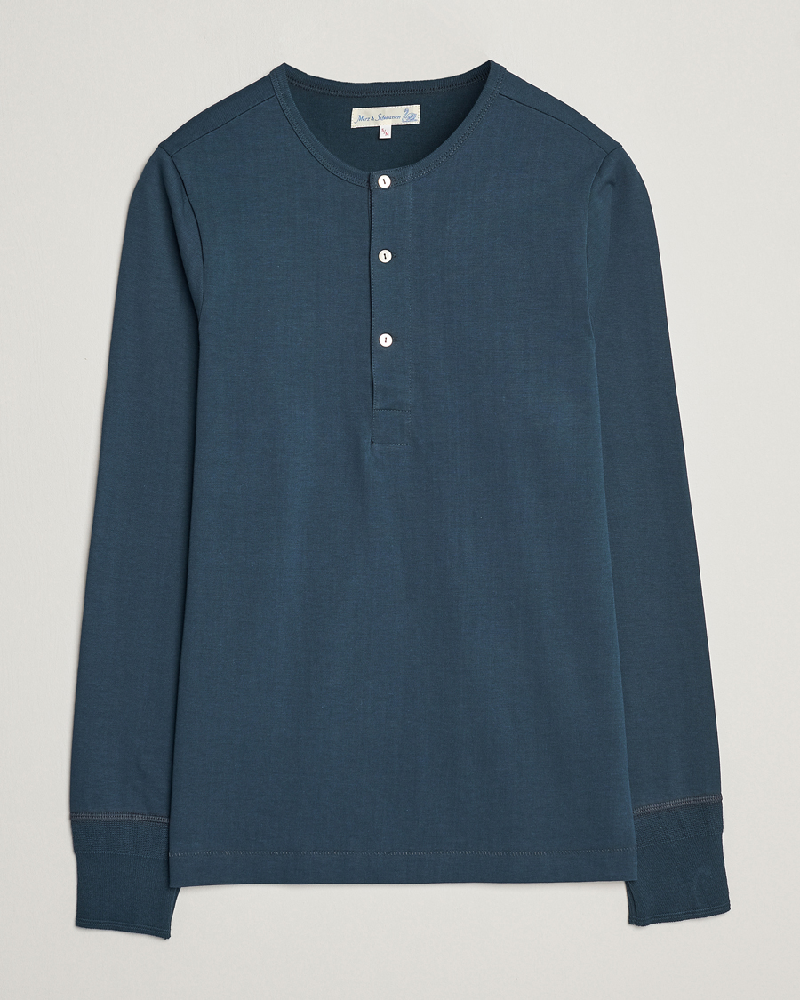 Herre | Gensere | Merz b. Schwanen | Classic Organic Cotton Henley Mineral Blue