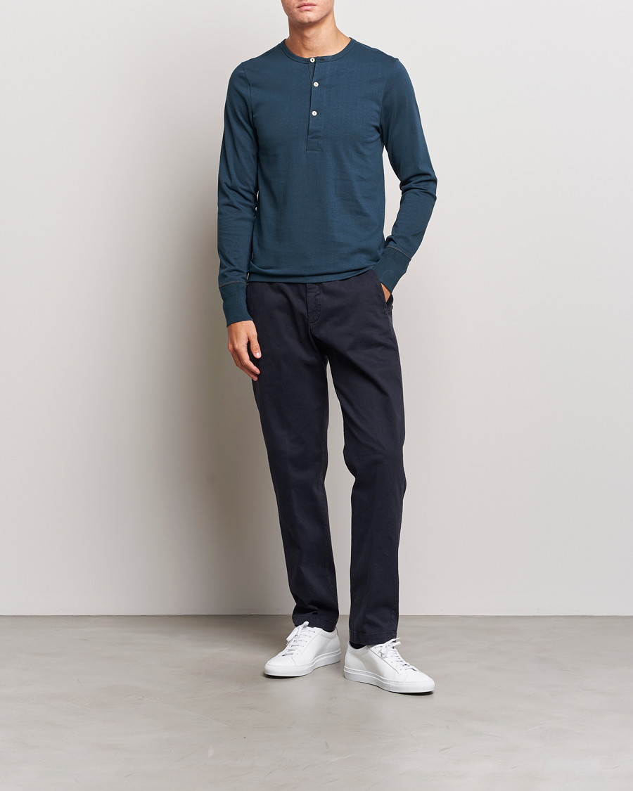 Herre | Gensere | Merz b. Schwanen | Classic Organic Cotton Henley Mineral Blue