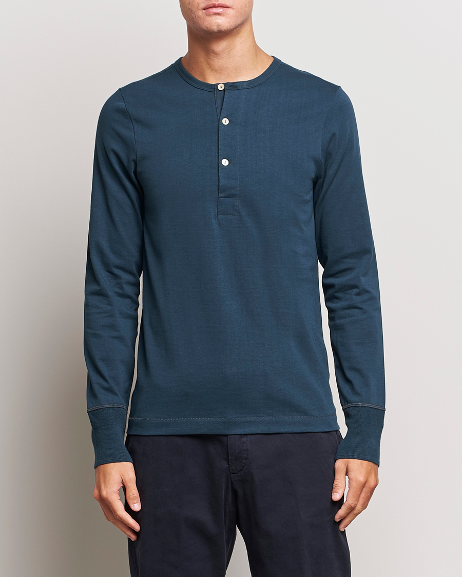 Herre | Gensere | Merz b. Schwanen | Classic Organic Cotton Henley Mineral Blue