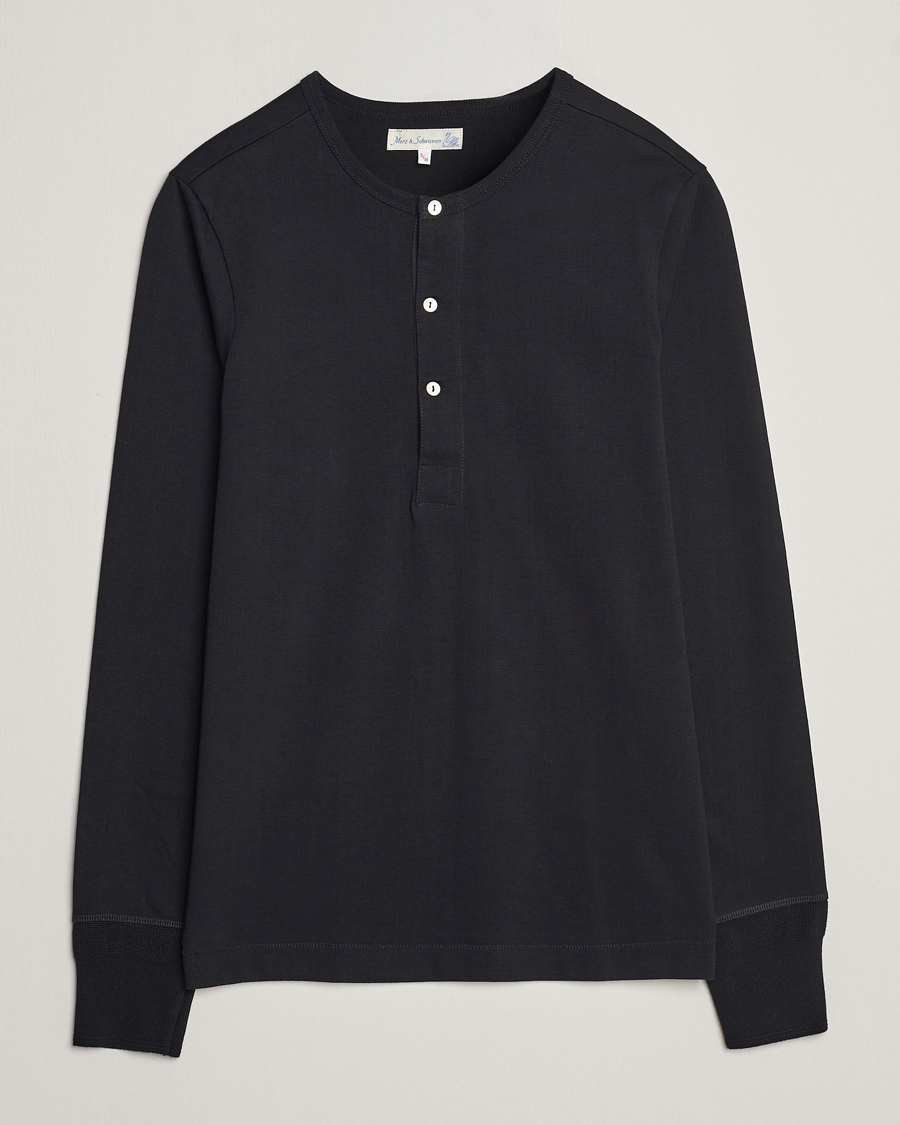 Herre | Gensere | Merz b. Schwanen | Classic Organic Cotton Henley Sweater Black