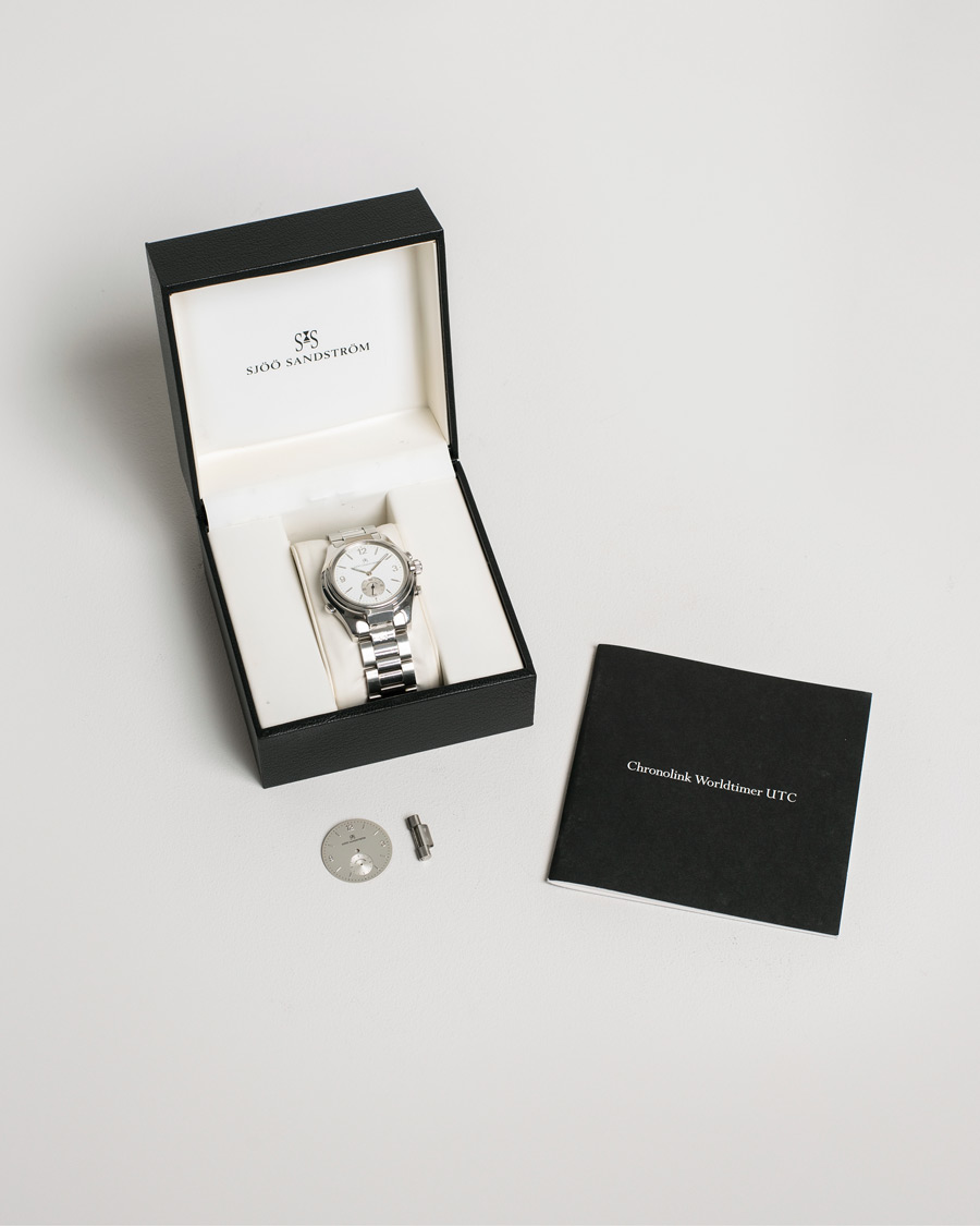 Herre | Sjöö Sandström Pre-Owned Chronolink Worldtimer WT 6202 Steel White | Sjöö Sandström Pre-Owned | Chronolink Worldtimer WT 6202 Steel White