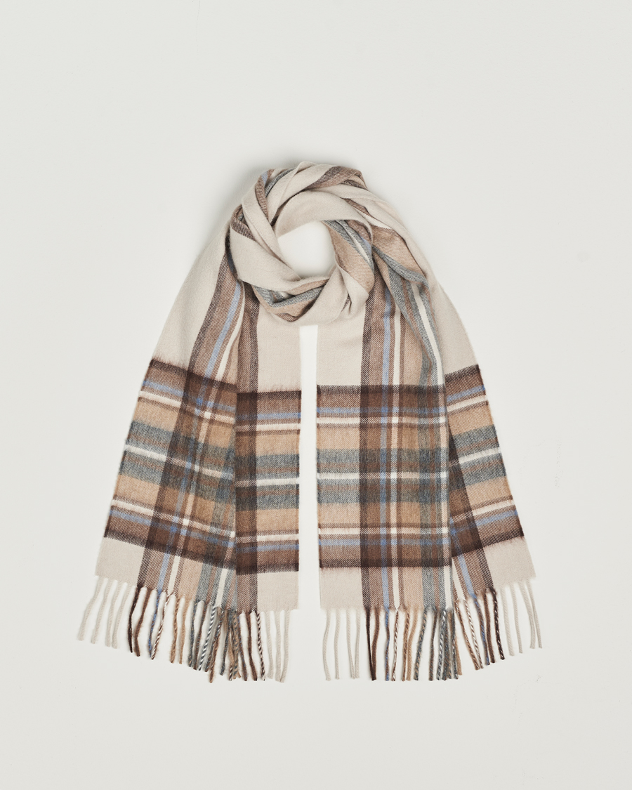 Herre | Begg & Co | Begg & Co | Striped/Checked Cashmere Scarf 30*160cm Natural Jean