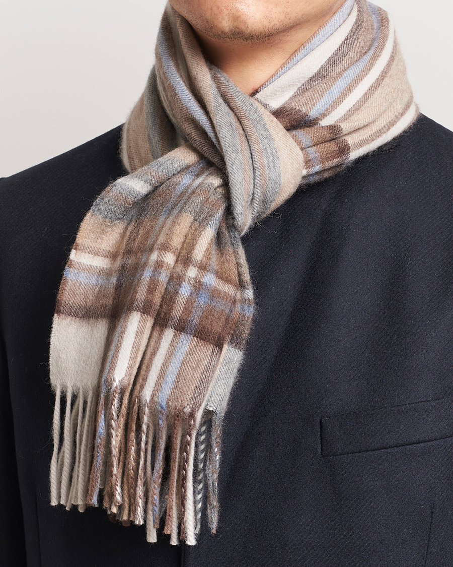 Herre |  | Begg & Co | Striped/Checked Cashmere Scarf 30*160cm Natural Jean