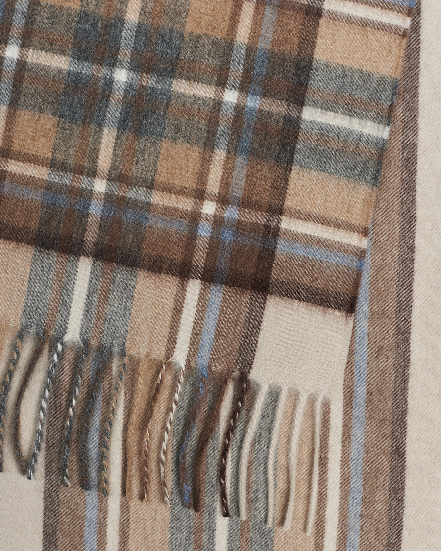 Herre | Begg & Co Striped/Checked Cashmere Scarf 30*160cm Natural Jean | Begg & Co | Striped/Checked Cashmere Scarf 30*160cm Natural Jean