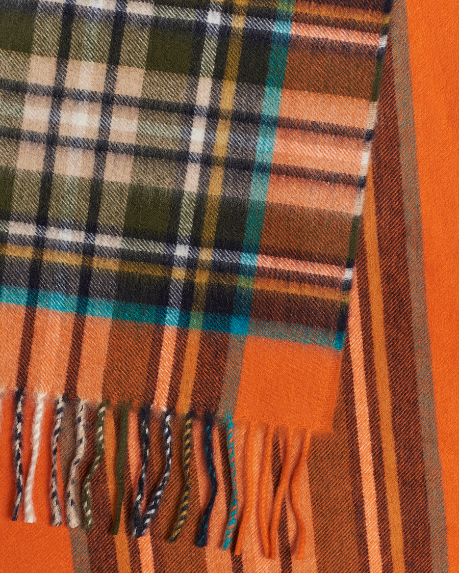 Herre | Begg & Co Striped/Checked Cashmere Scarf 30*160cm Orange | Begg & Co | Striped/Checked Cashmere Scarf 30*160cm Orange