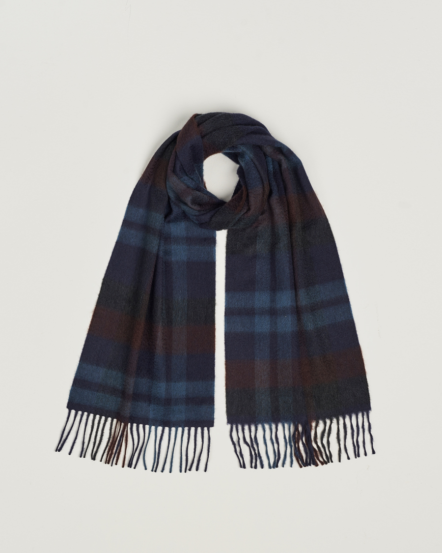 Herre |  | Begg & Co | Checked Cashmere Scarf 30*160cm Navy Slate