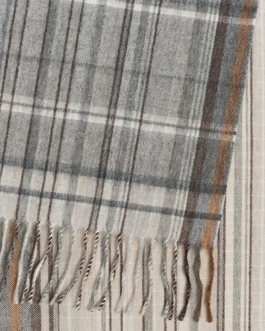 Herre | Begg & Co Striped/Checked Cashmere Scarf 36*183cm Natural Grey | Begg & Co | Striped/Checked Cashmere Scarf 36*183cm Natural Grey