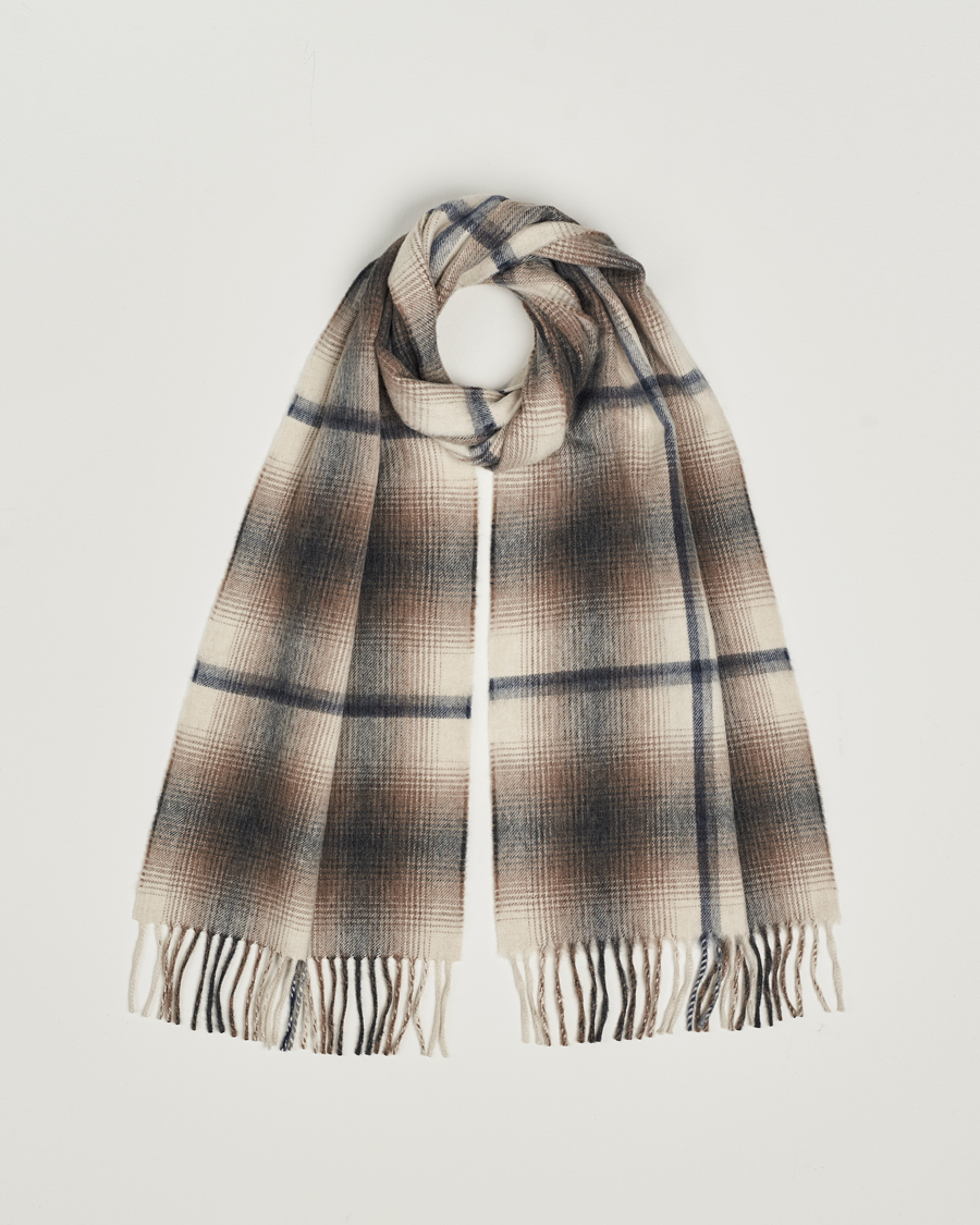 Herre | Begg & Co | Begg & Co | Wool/Cashmere Shadow Check Scarf 32*180cm Natural Grey