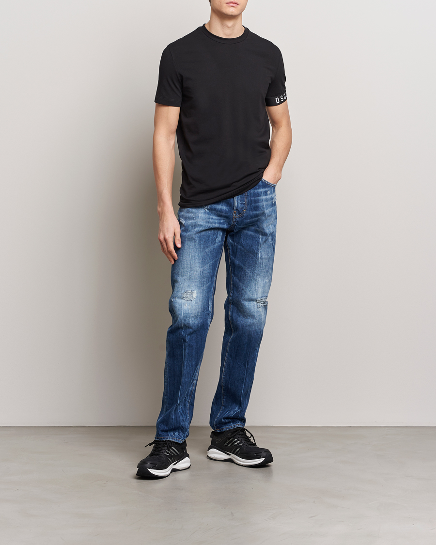 Herre | T-Shirts | Dsquared2 | Taped Logo Crew Neck T-Shirt Black/White