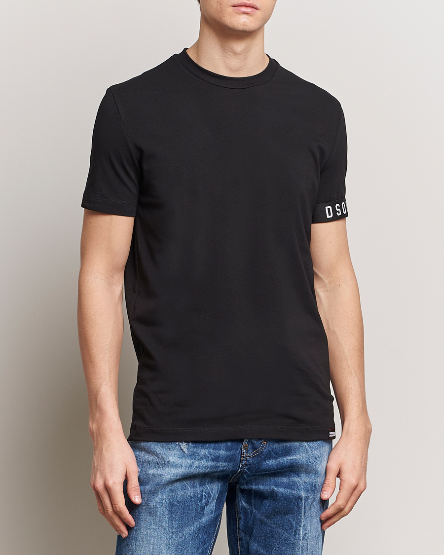 Herre | Luxury Brands | Dsquared2 | Taped Logo Crew Neck T-Shirt Black/White