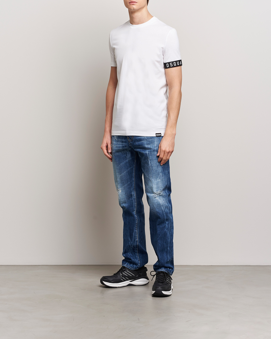 Herre | T-Shirts | Dsquared2 | Taped Logo Crew Neck T-Shirt White/Black