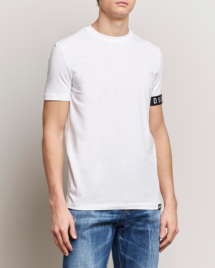 Herre | 30% salg | Dsquared2 | Taped Logo Crew Neck T-Shirt White/Black