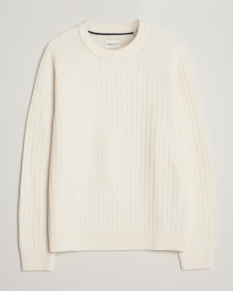 Herre | Gensere | GANT | Textured Raglan Knitted Crew Neck Cream