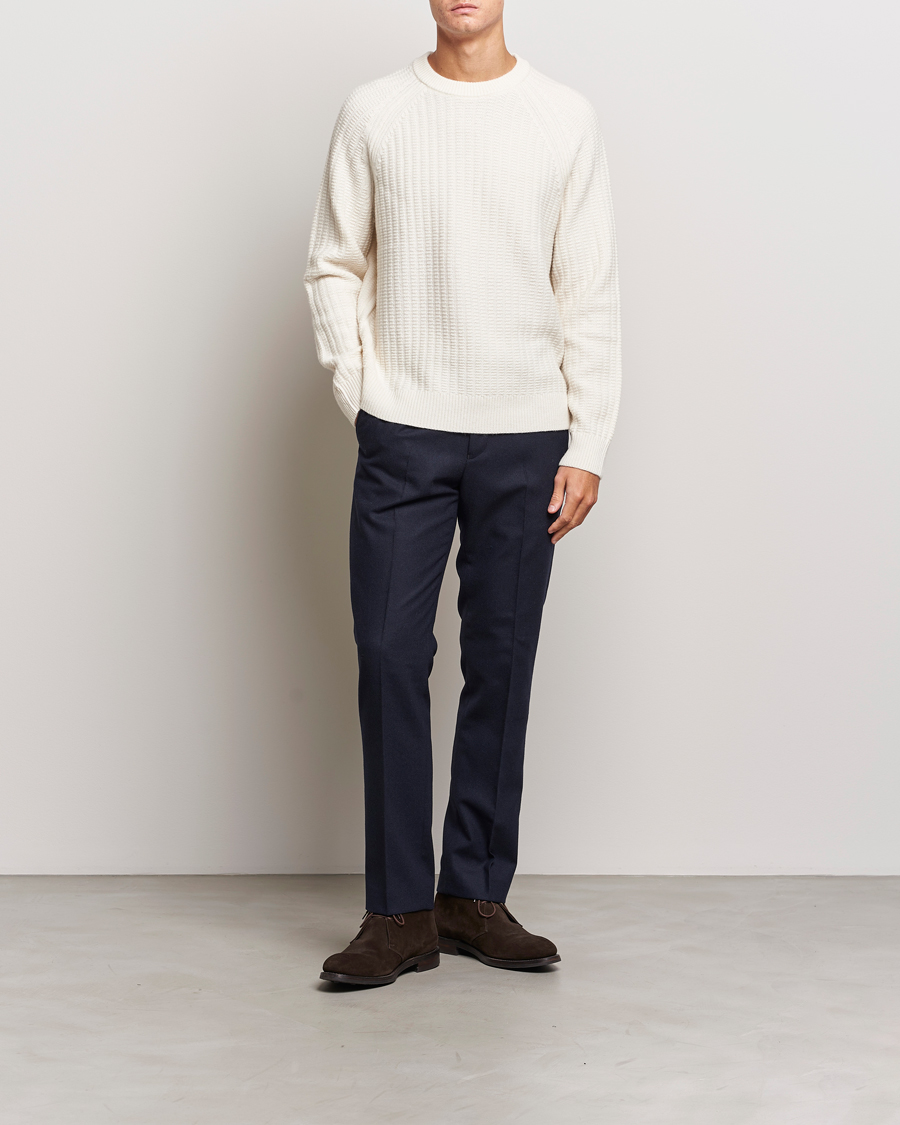 Herre | Gensere | GANT | Textured Raglan Knitted Crew Neck Cream