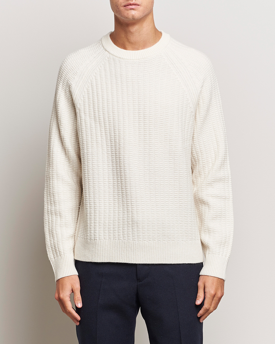 Herre | Gensere | GANT | Textured Raglan Knitted Crew Neck Cream